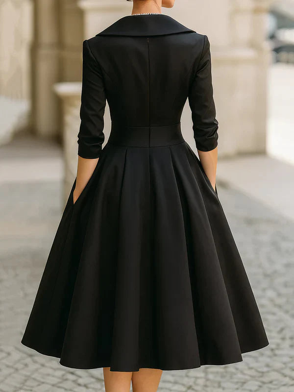 Vestido midi de satén de inspiración vintage con cuello drapeado